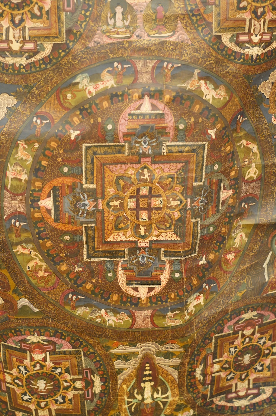 A Tibetan mandala thangka, 120 x 75cm. Condition - fair, some minor damage to the surface